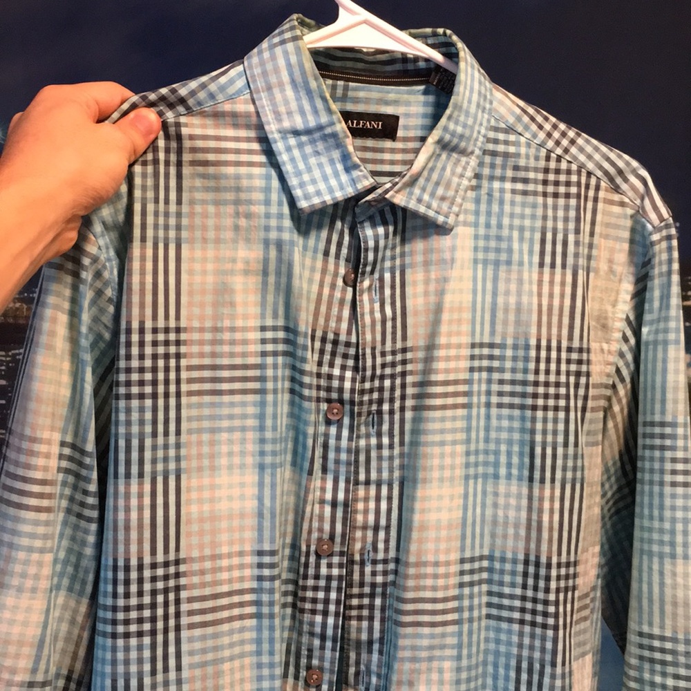 Blue, white->black striped long-sleeve button-down